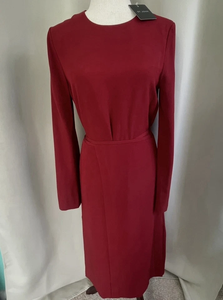 Vestido rojo de vacaciones St. John para mujer nuevo con etiquetas Redwood talla 6 precio de venta sugerido por el fabricante $1295 Foto 2 de 4