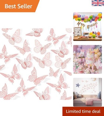 Elegante 48 Stck. 3D Schmetterling Wandaufkleber - Abnehmbare Rosa Dekor für Kinderzimmer