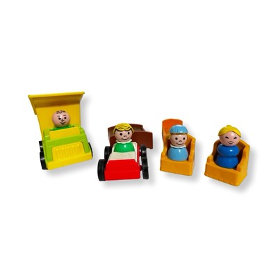 Vintage Fisher-Price Little People Lot Cars Dump Truck Chairs Beds Crib Figures