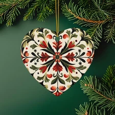 Scandinavian Heart Ornament – God Jul Nordic Folk Art Ceramic
