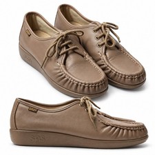 SAS "Siesta" Lace-Up Loafer Wmn Sz 8M Mocha Taupe Moccasin Comfort USA Made NWOB