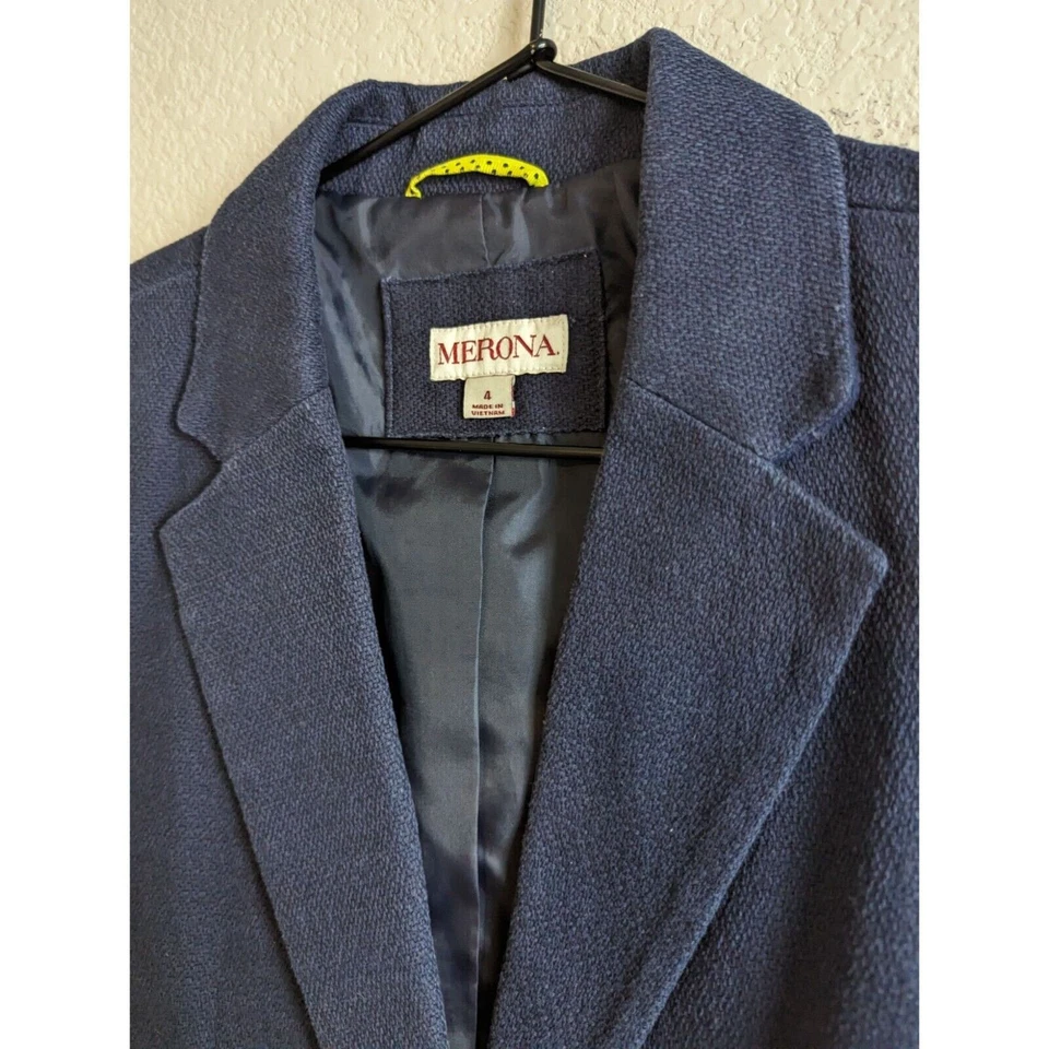 Blazer Merona para mujer talla 4 botón único tejido grueso azul marino Foto 2 de 3