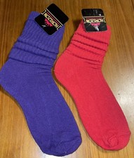 VNTG 80s 90s New NOS Red  Purple Ribbed Slouch Socks Cotton Nylon New USA 2pr