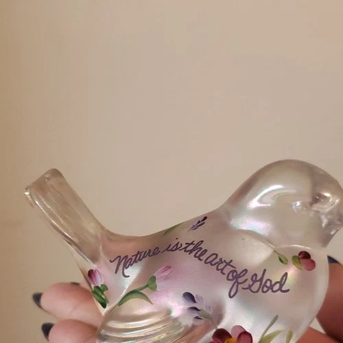 Fenton Hand Painted Art Glass Bird Figurine Floral Signed Decorative Sculpture