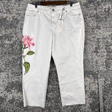 Tommy Bahama Ella Twill Crop Slim Boyfriend White Jeans Womens 14/24 Embroidered