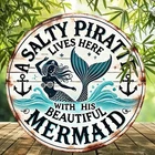 Vintage Nautical Mermaid Pirate Salty Lives Here Tin Metal Signs Home Décor8x8