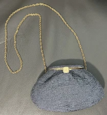 VTG Nina Ricci Paris Slate Gray Beaded Evening Bag Purse Wedding Party France