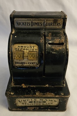 Vintage Uncle Sam's 3 Coin Register Metal Bank Toy & Novelty Cleveland OH