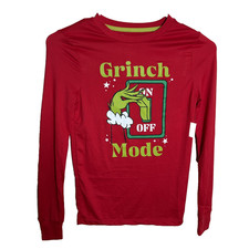 The Grinch Dr Seuss Girl's 12 Red Red Long Sleeve Graphic Tee Pajama Top NWT
