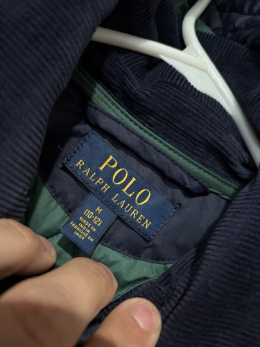 POLO Ralph Lauren Jacket Sz M 10-12 Kids Navy Blue Hooded Diamond Quilted - Picture 4 of 11