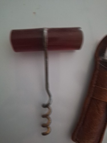 Vtg Lucite Cork Screw Bottle Opener In Leather Sheath - Picture 2 of 6