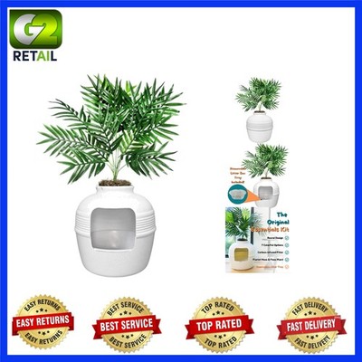 Elegant Hidden Cat Litter Box Planter with Odor Control - Essential Kit, White