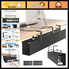 Large Under Desk Cable Management Tray - No Drill Fabric Cord Hider, 28.4", Wire