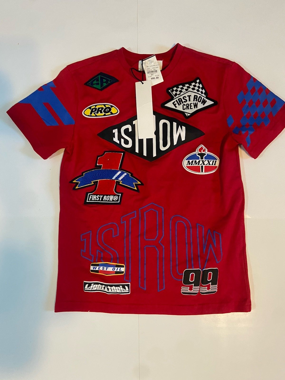 T shirt patch racking prima mai ultima di prima fila colore rosso taglia small