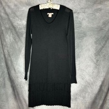 Tulle Little Black Dress Women M Knit Body Con Long Sleeve Stretch Knee Length