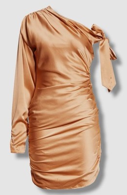Cinq à Sept Women's Orange Silk Thea Ruched One-Shoulder Mini Dress Size 12