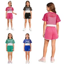 Girls Crop Top Shorts Set Jazz 3 Piece Set Hip Hop Streetwear Vacation Workout