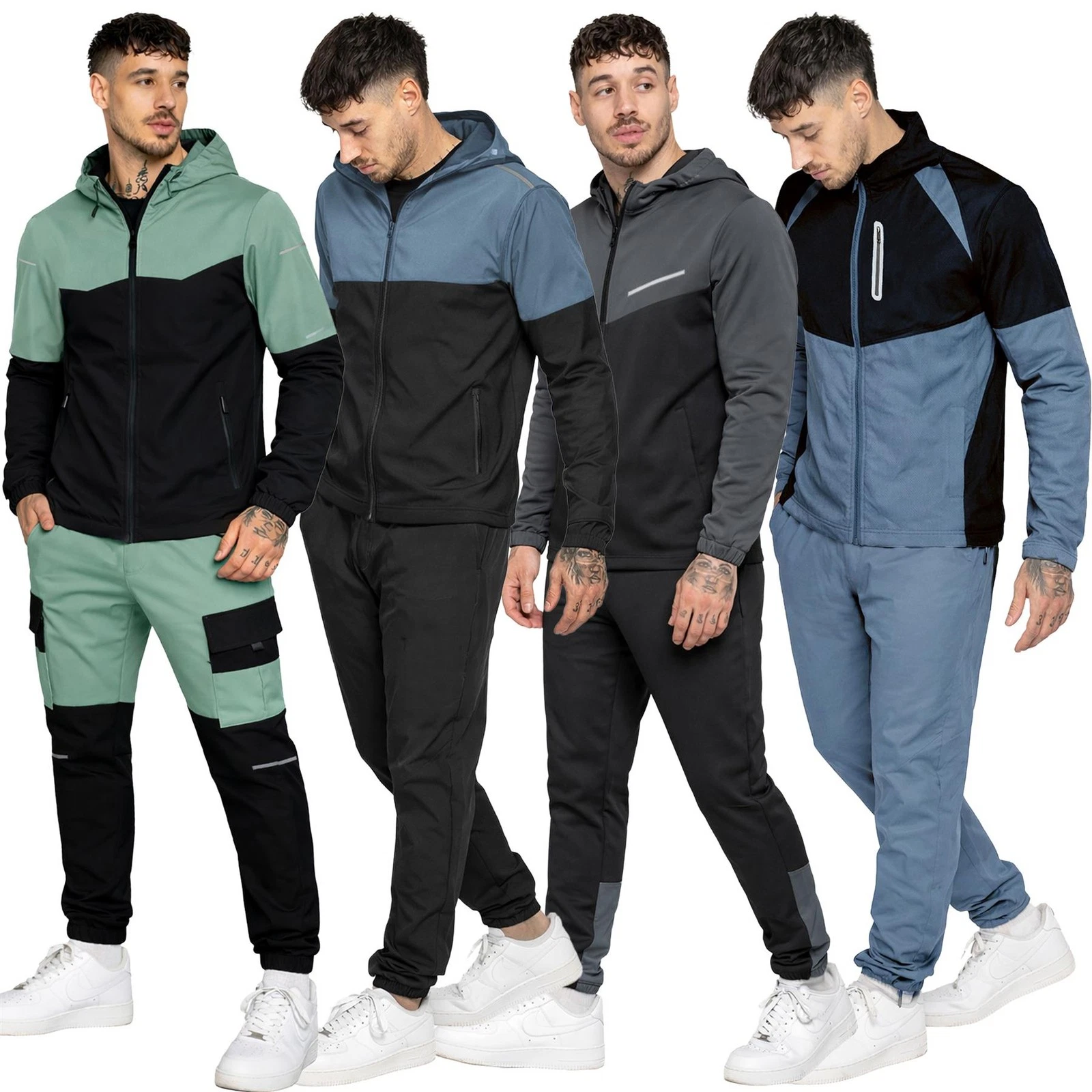 Mens Woven Tracksuit Set Stretch Zip Up Jacket Cuffed Track Pants Trousers Suit