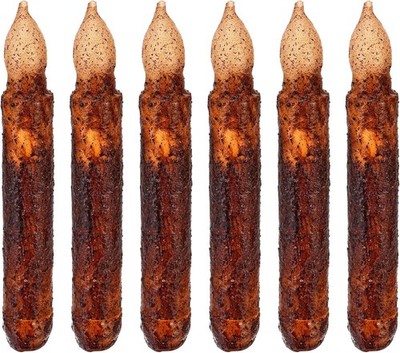 Taper Primitive Candles with Timer 6Pcs Real Wax Hand Dipped Battery Operated Fl