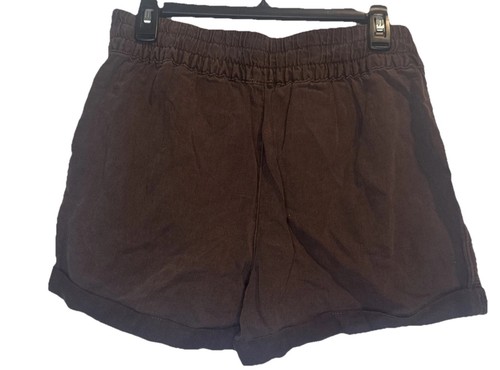 Womens Aerie Brown 3 Button Cuffed Linen Blend Shorts Sz S NEW Summer Vacation - Picture 3 of 8