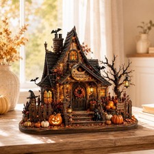 Personalized Haunted House Wooden Block, Custom Harvest Hollow Halloween Decor