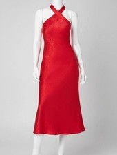 Adrianna By Adrianna Papell Women's Red Sleeveless Halter-Neck Midi Dress Sz 6