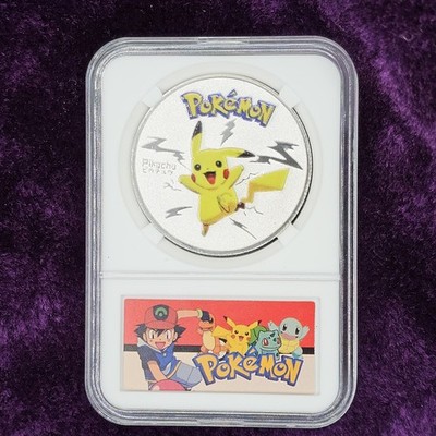 FAST   NICE COLLECTIBLE   Pokemon Silver Collectors Pikachu Coin In Case