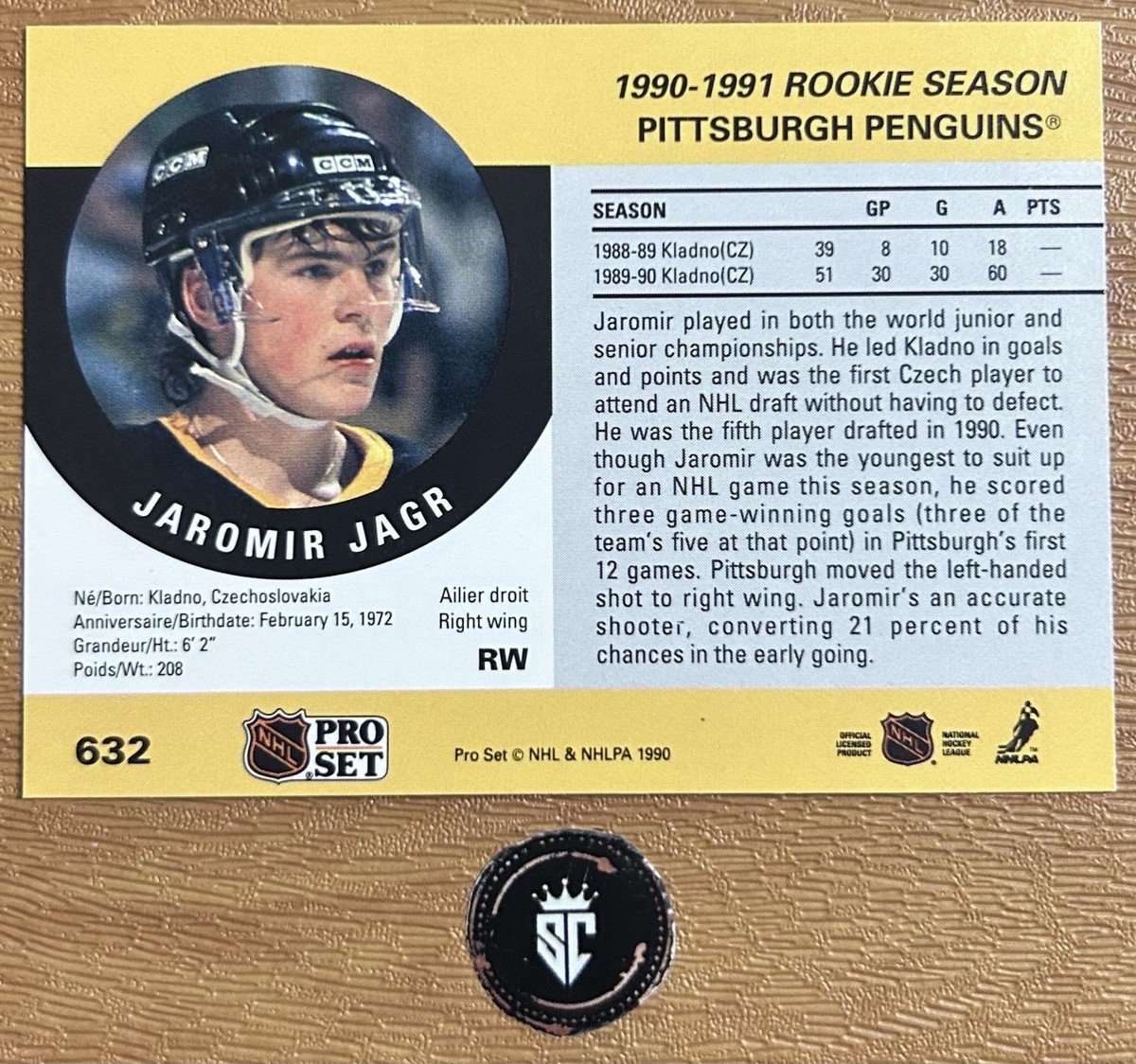 Jaromir Jagr 1990-91 Pro Set Rookie #632 Pittsburgh Penguins | eBay