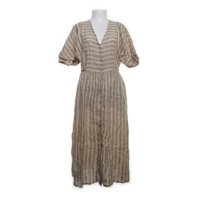 TwoThirds, Blusenkleid, Größe: L, Weiß/Beige, Leinen, Streifen, Damen #M88