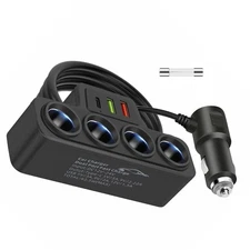 4-Socket Car Cigarette Lighter Splitter USB Fast Charger Power Adapter 120W 12V