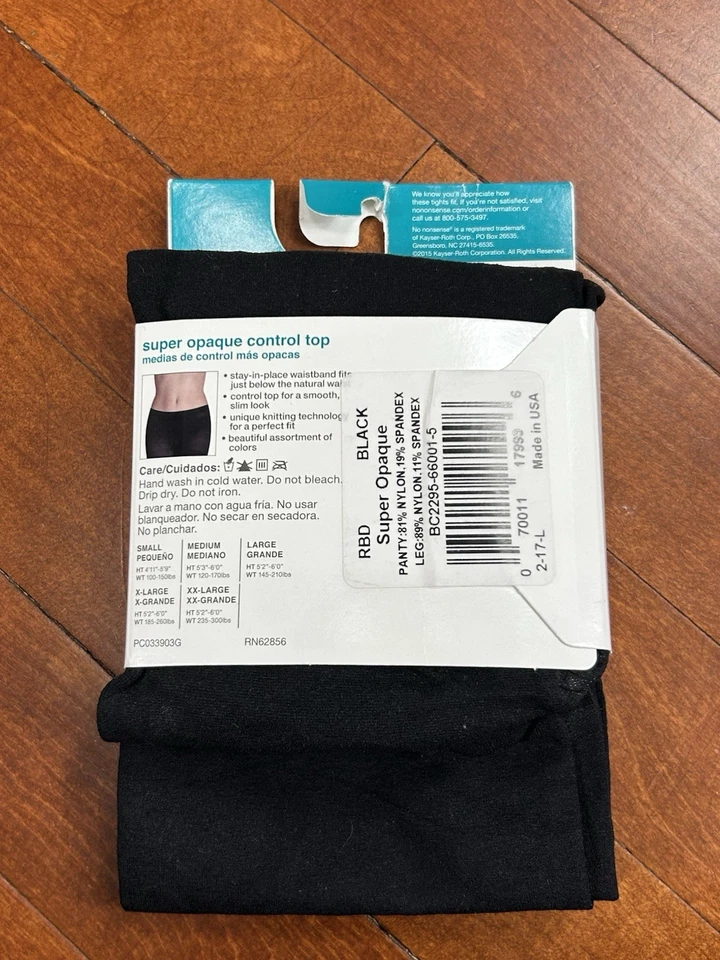 Medias No Nonsense Super Opacas Negras Talla XXL Control Top Talla Grande 1 Par  Foto 4 de 4