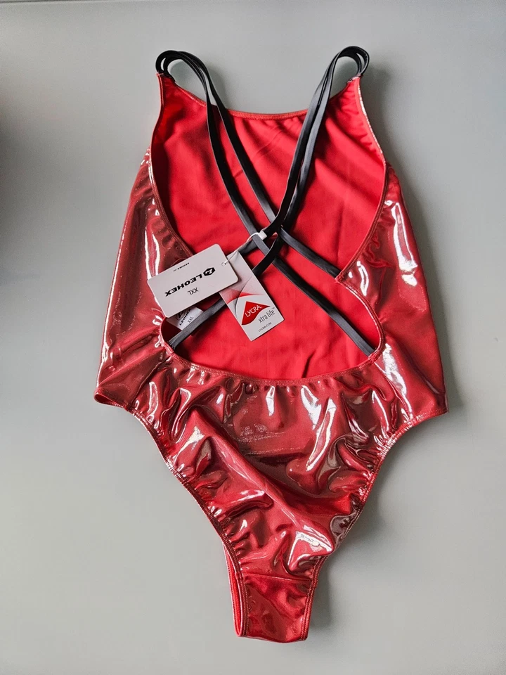 LEOHEX Badeanzug Bodysuit Swimsuit Leotard rot metallic glänzend - Gr. XXL - Bild 4 von 4