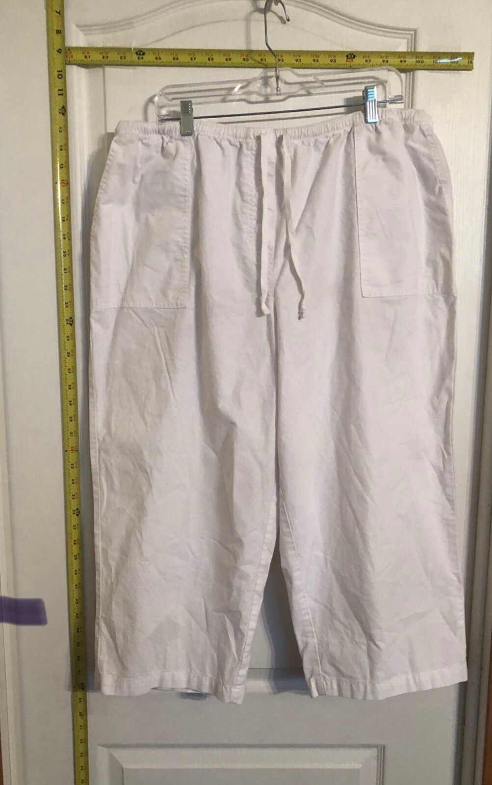 LL Bean Women White Washable 100% Linen Capri Pants Size 18
