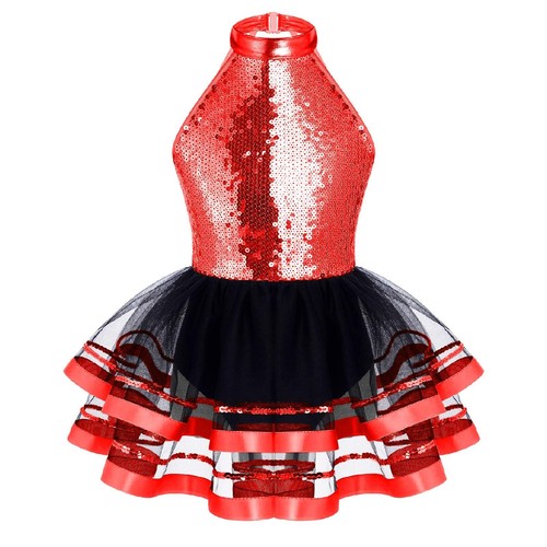 Girls Sequins Ballet Dance Halter Dress Gymnastics Jazz Latin Ballroom Costume - Picture 19 of 32