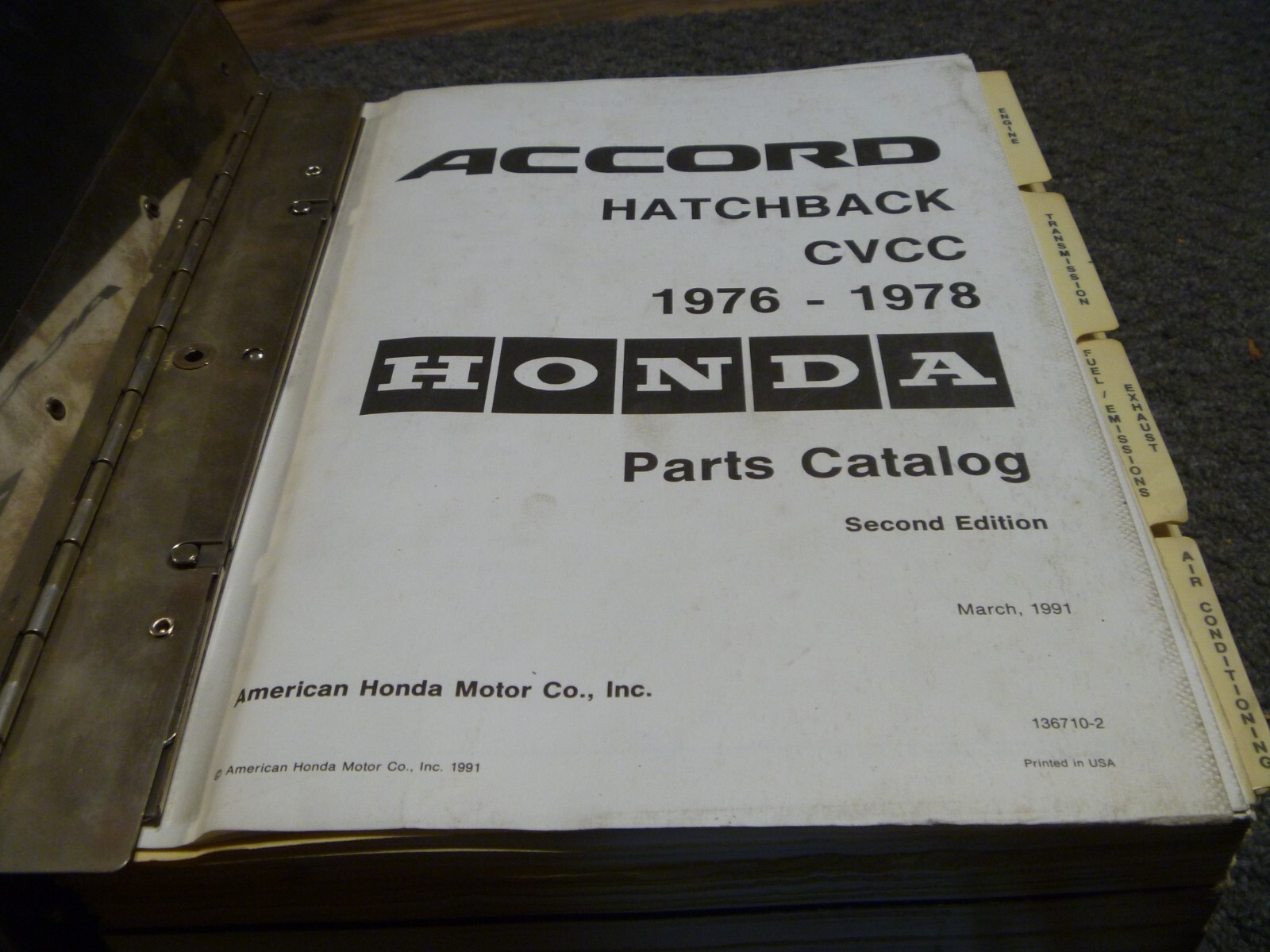 1976 1977 1978 Honda Accord Hatchback CVCC Parts Catalog Manual 136710
