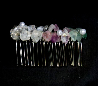 HAIR CLIP COMB CLIP  SEA GLASS AVENTURNE AMETHYST CLEAR QUARTZ PEARL HAND MADE