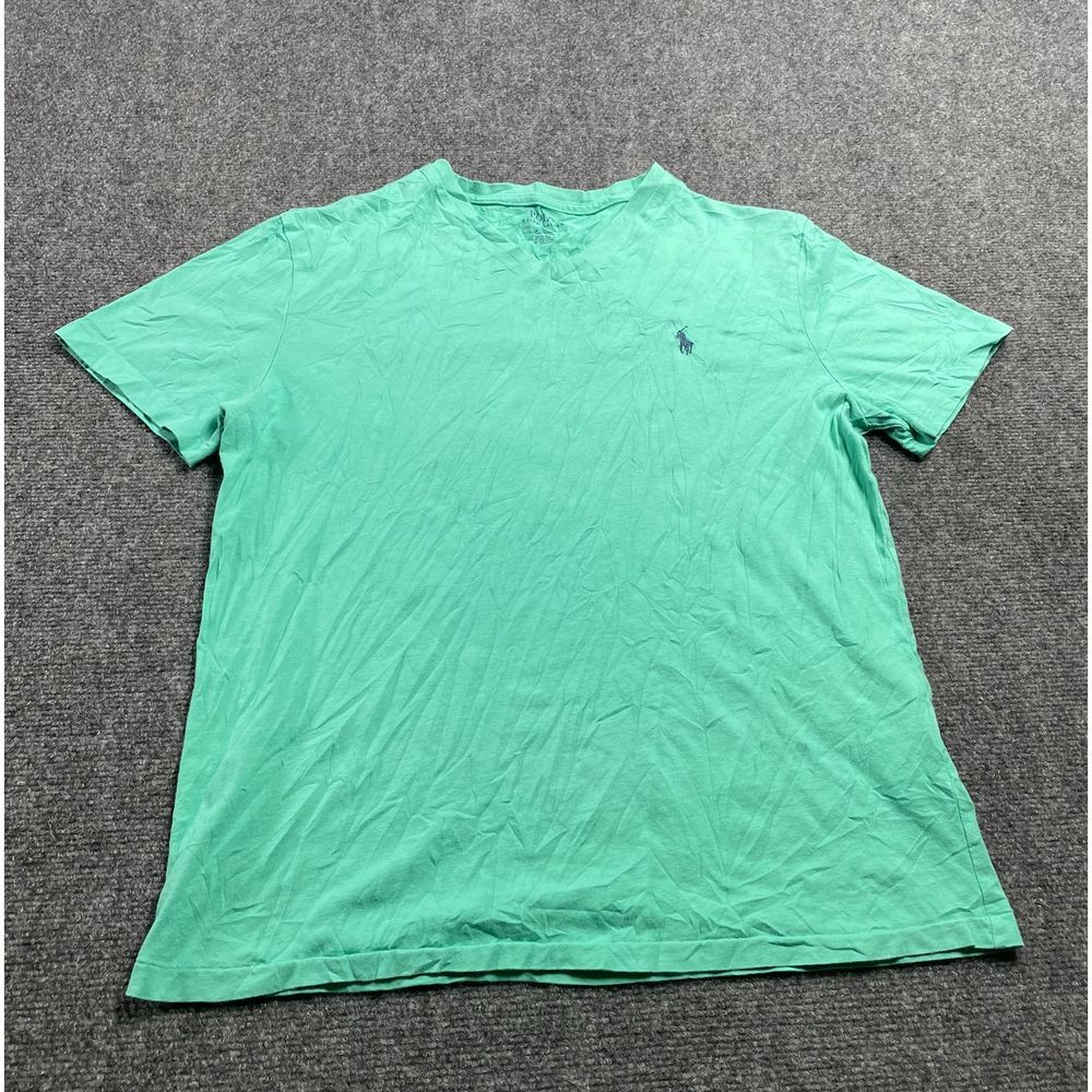 Men's Green V-Neck Polo Short Sleeve Tee with Logo Size M