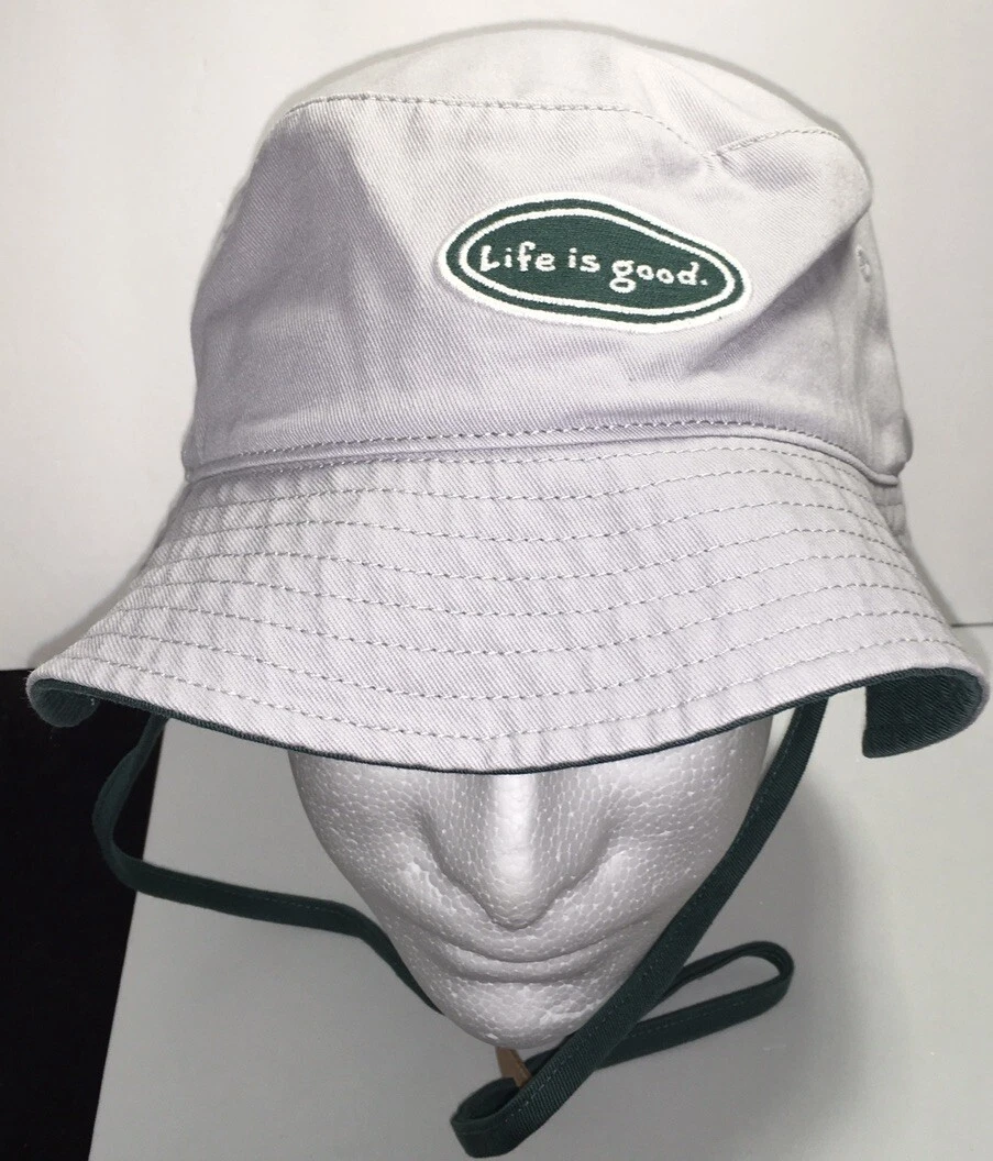 LIFE IS GOOD “LOGO” BUCKET HAT Gray & Green NWT