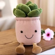 Pink Happy Potted Succulent Plant Stuffed Plush Plushie Home Decor