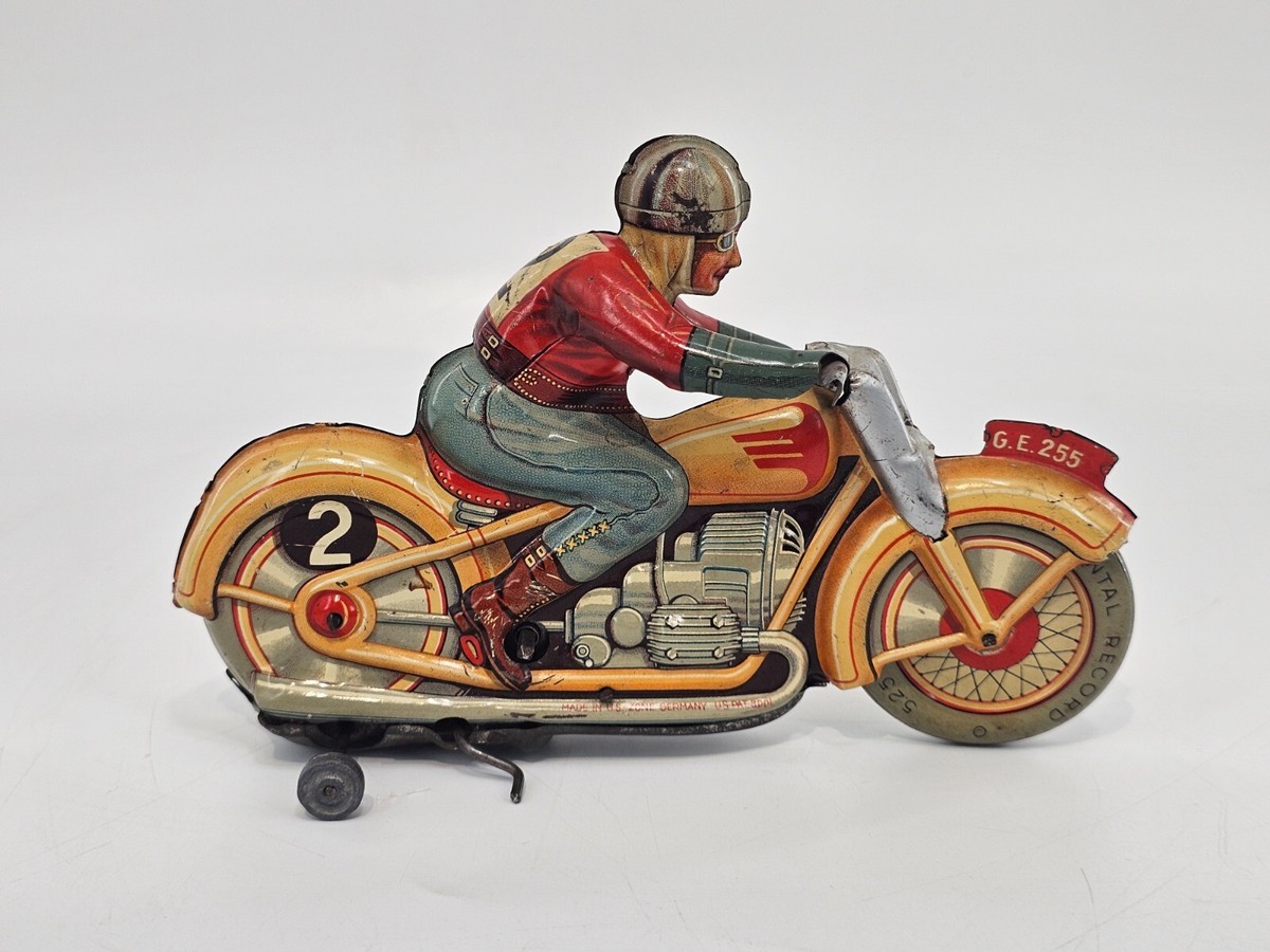 1960s Technofix G.E. 255 Motorcycle Tin Toy Metal Wind Up Toy no