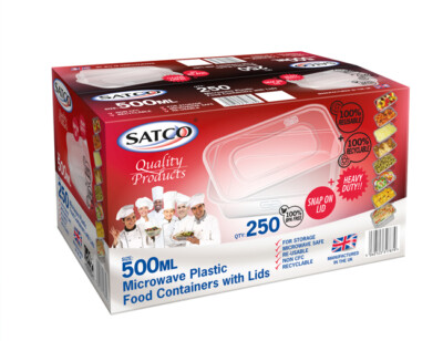 SATCO Kunststoff Lebensmittelbehälter mit Deckel 500ml/650ml wiederverwendbar Mikrowelle BPA frei