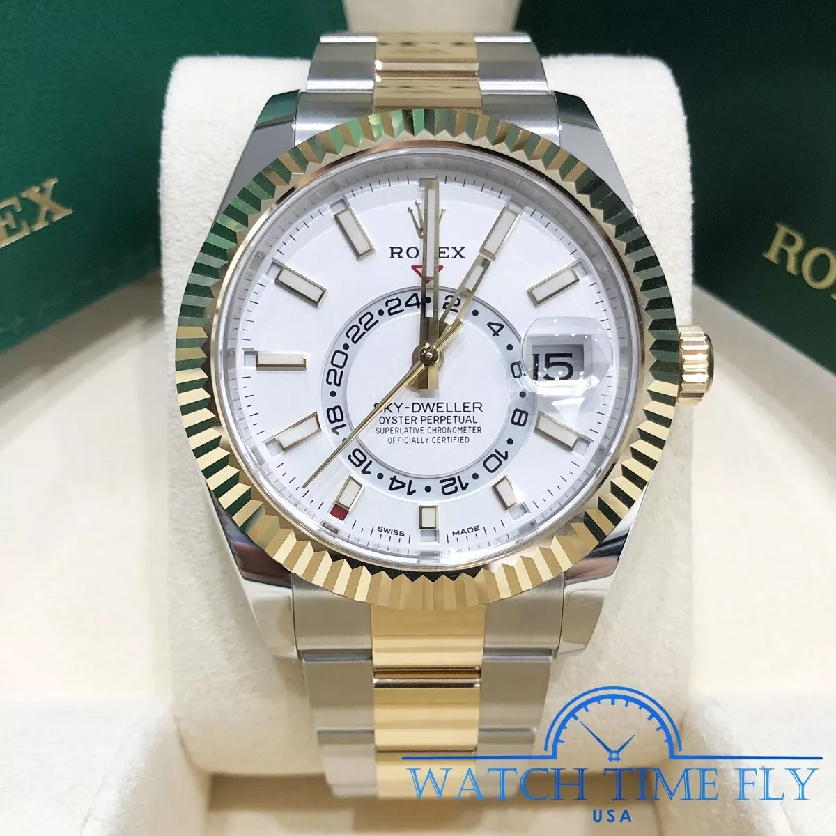 Rolex sky dweller two tone white dial sale