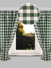 2er-Set Landhausvorhang Karo mit Edelweiß Dekoschal grün-weiß kariert Reihband