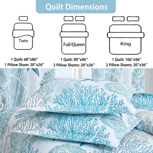 3 Piece Coastal Quilt Sets King Size - Reversible Microfiber Quilts with 2 S... - Picture 5 of 7