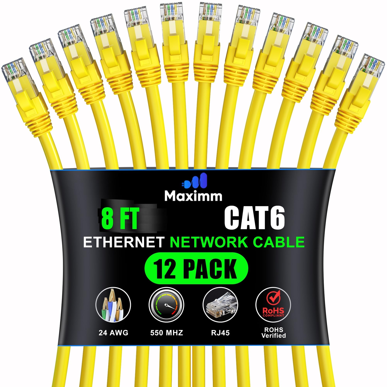 8 ft Cat 6 Ethernet Cable 12-Pack - High-Speed LAN Internet Patch Cables-image