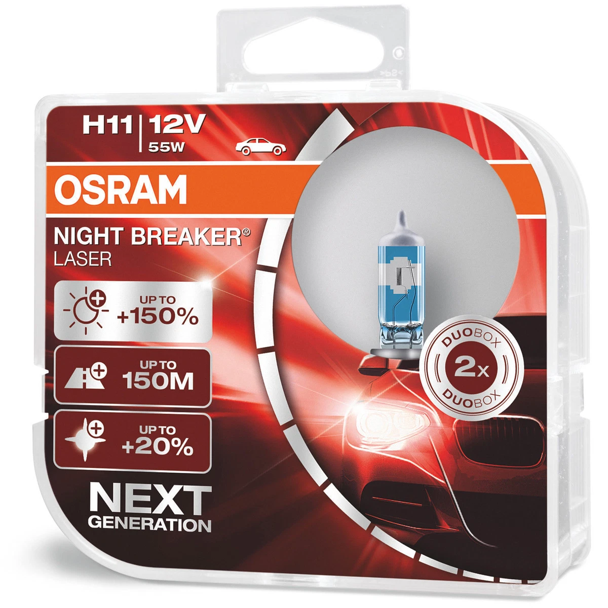 OSRAM Night Breaker Laser Next Generation 150 H11 Car Headlight Bulbs Twin