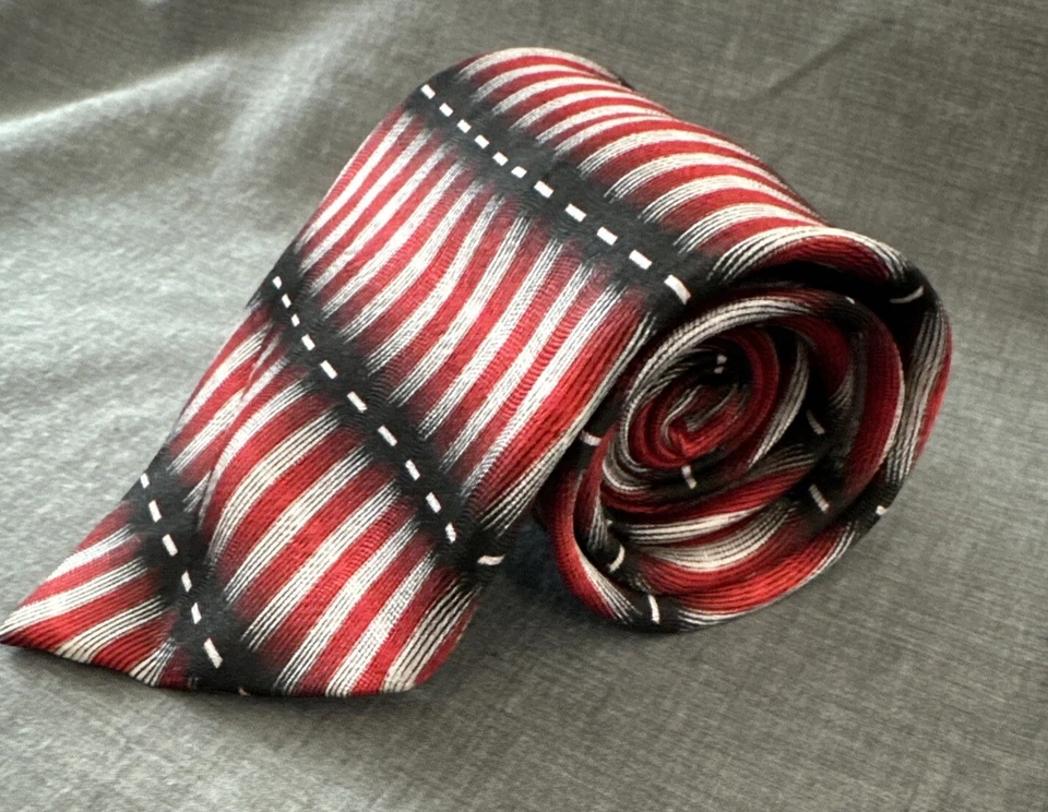 Corbata de cuello Alexander Lloyd XL roja y blanca con patrón ondulado para hombre Foto 2 de 4