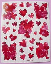 VINTAGE 1996 AMSCAN 1 SHEET 25 STICKERS ST. VALENTINES DAY HEARTS LOTSA