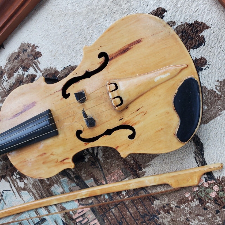 Vintage Colonial School of Music Tapestry w/ Violin on Board Framed ART