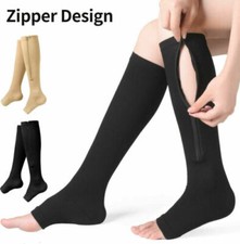 3Pairs Compression Socks Zippered Open Toe 20-30mmHg with Zipper Safe Protection